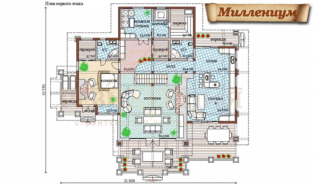 Миллениум 283,7 м2 (банный комплекс) — Планировка — 1